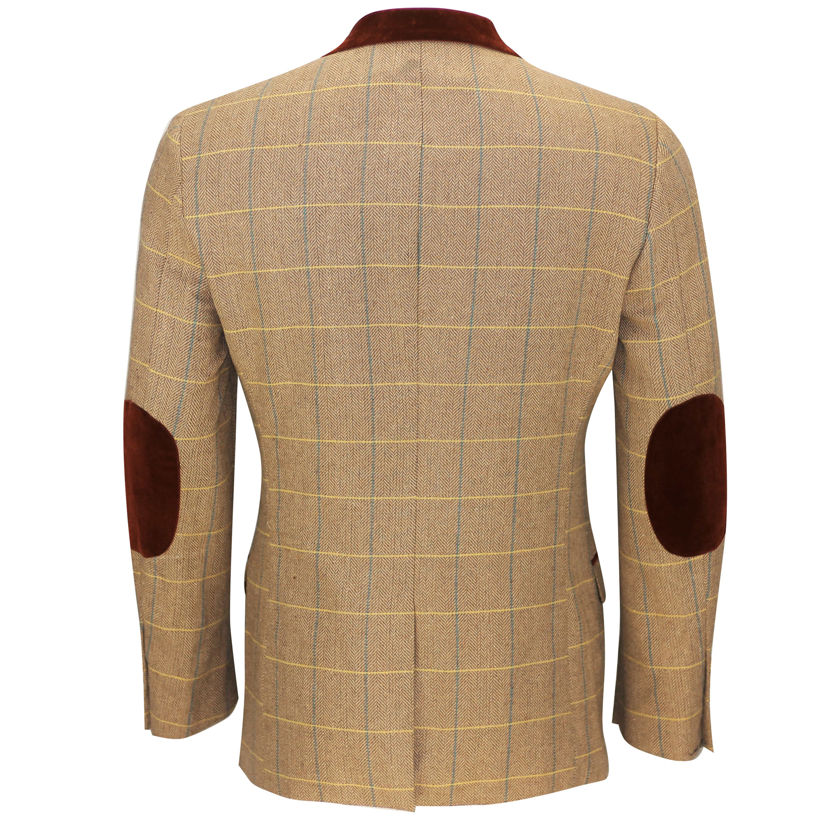 Mens Vintage Tweed Herringbone Check Brown Grey Velvet Collar Elbow Patch Blazer Ebay